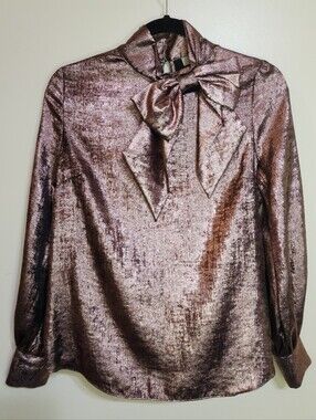 Ryegrass Metallic Pussycat Bow Top MED Bronze Copper Boho Romantic Peasant